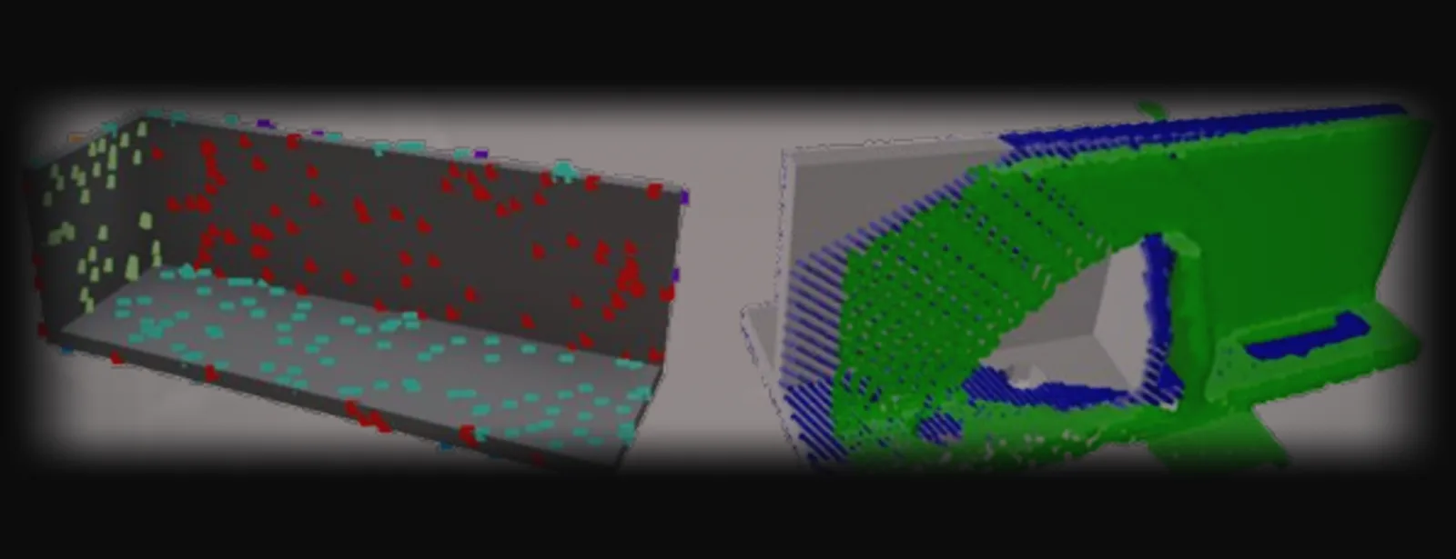 FalconEye point clouds overlaid on the nominal CAD models of two welded parts