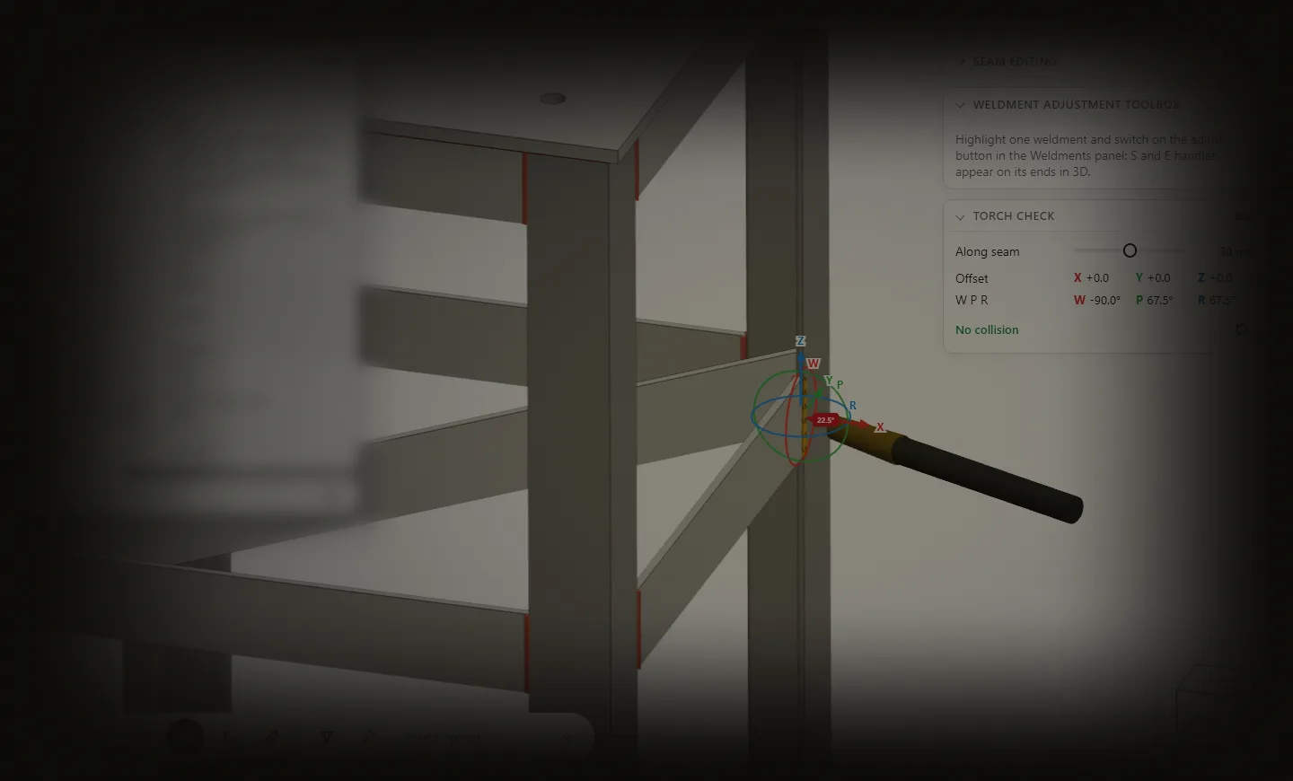 Weld joints highlighted on a CAD assembly in Lumen Weld